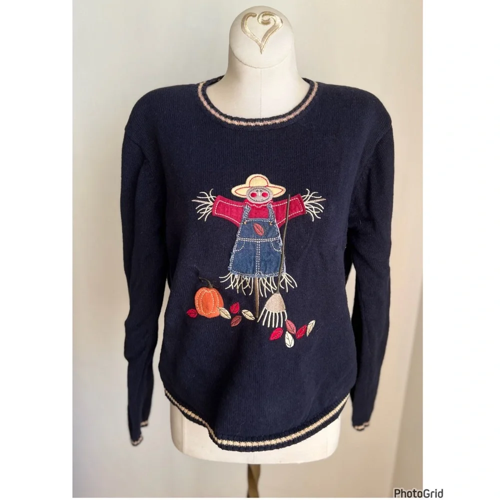 Christopher & Banks Hand Embroidered Scarecrow Sweater Fall Small